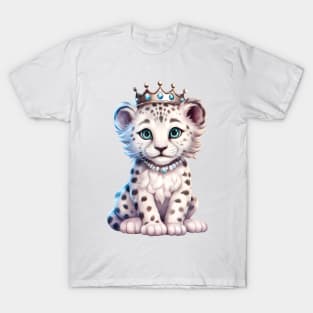 Watercolor Snow Leopard Wearing a Crown T-Shirt